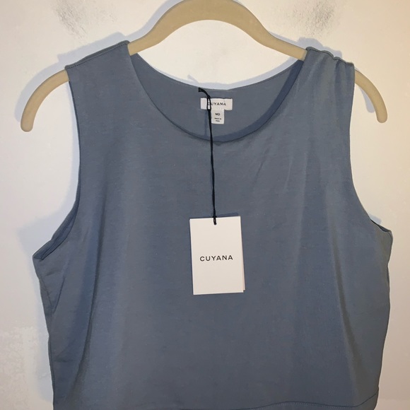 NWT CUYANA ASYMETRICAL OVERLAY DRESS Dusk Blue Size Medium - Picture 4 of 11